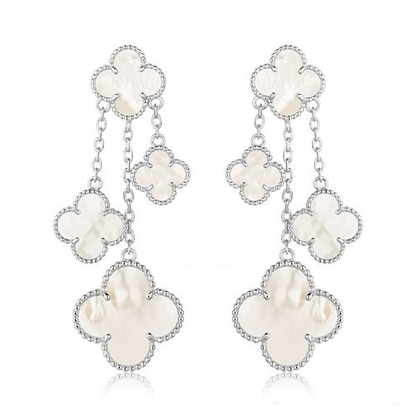 [✨Rose💎]BOUCLES D'OREILLES TRÈFLE NACRE BLANCHE 4 MOTIFS ARGENT