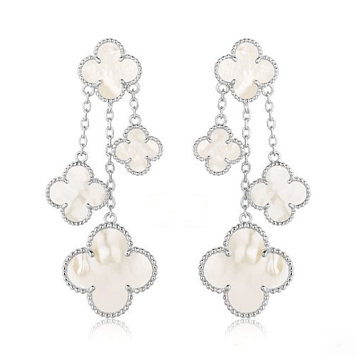 [✨Rose💎]CLOVER EARRINGS WHITE MOP 4 MOTIFS SILVER
