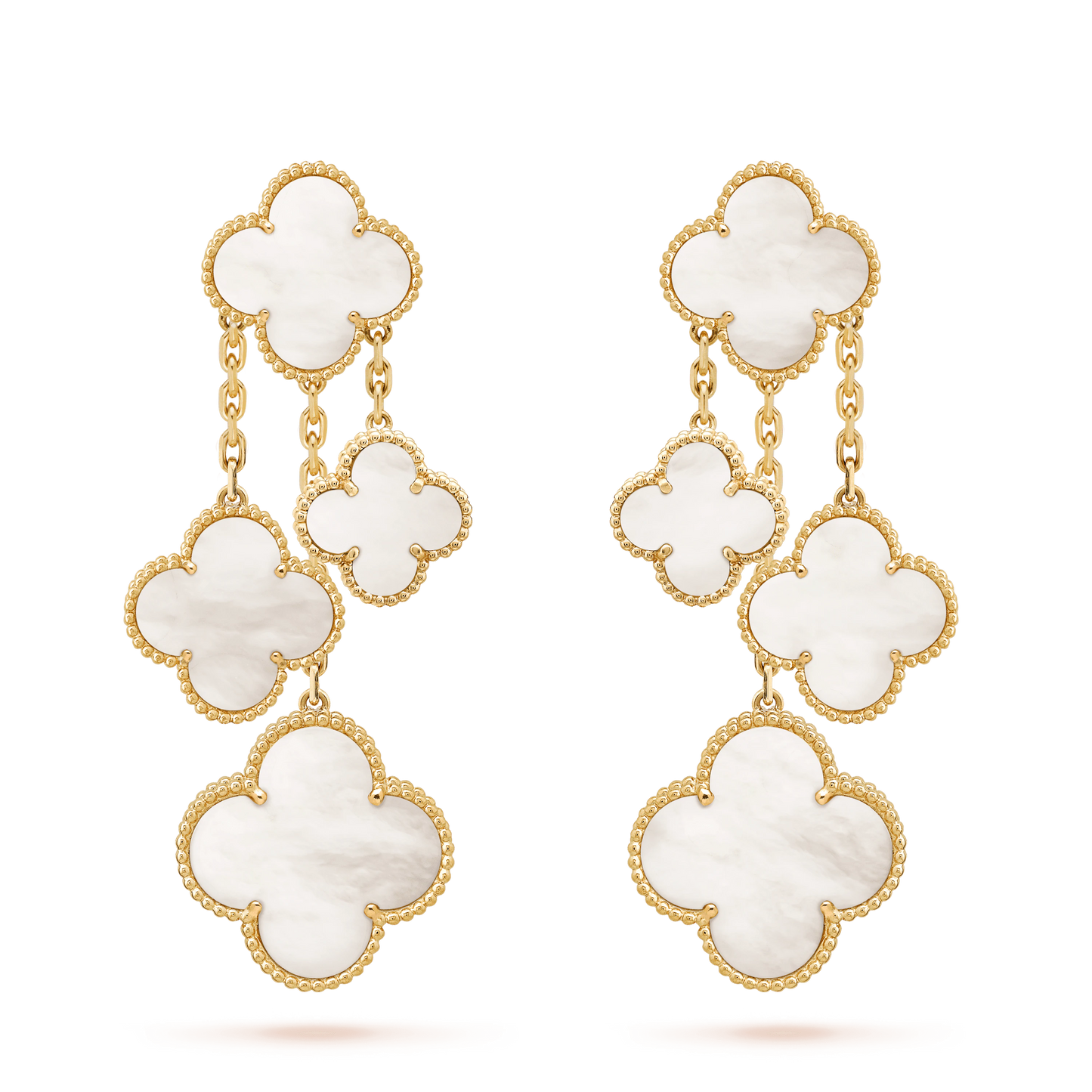 [✨Rose💎]BOUCLES D'OREILLES TRÈFLE NACRE BLANCHE 4 MOTIFS OR