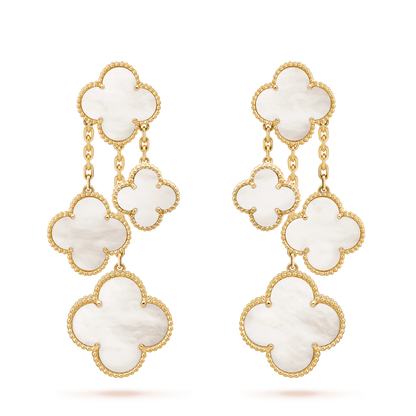 [✨Rose💎]BOUCLES D'OREILLES TRÈFLE NACRE BLANCHE 4 MOTIFS OR