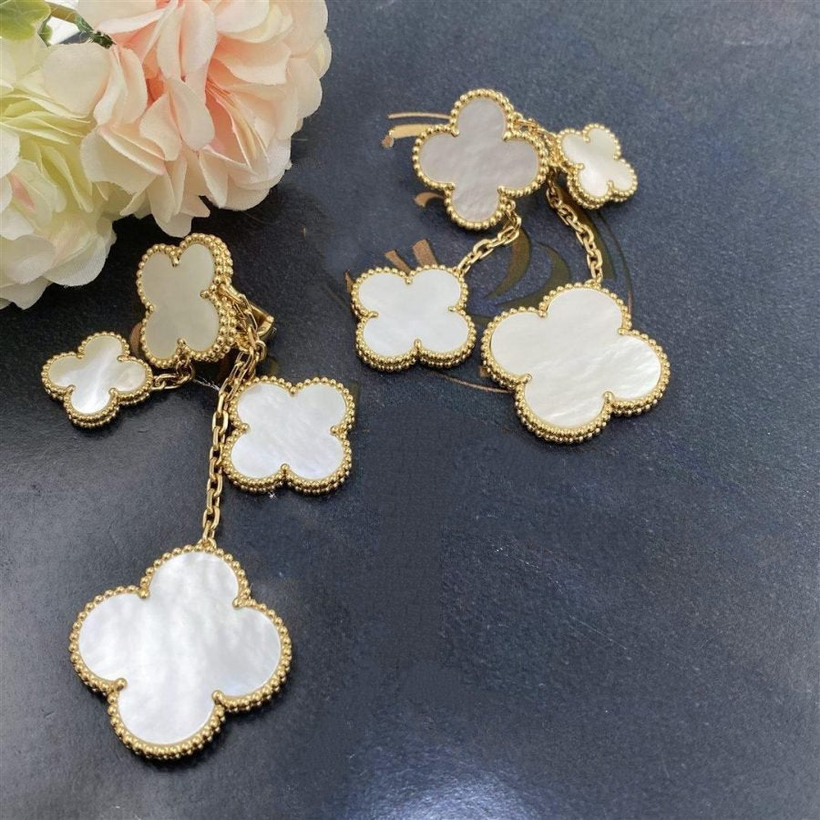 [✨Rose💎]BOUCLES D'OREILLES TRÈFLE NACRE BLANCHE 4 MOTIFS OR