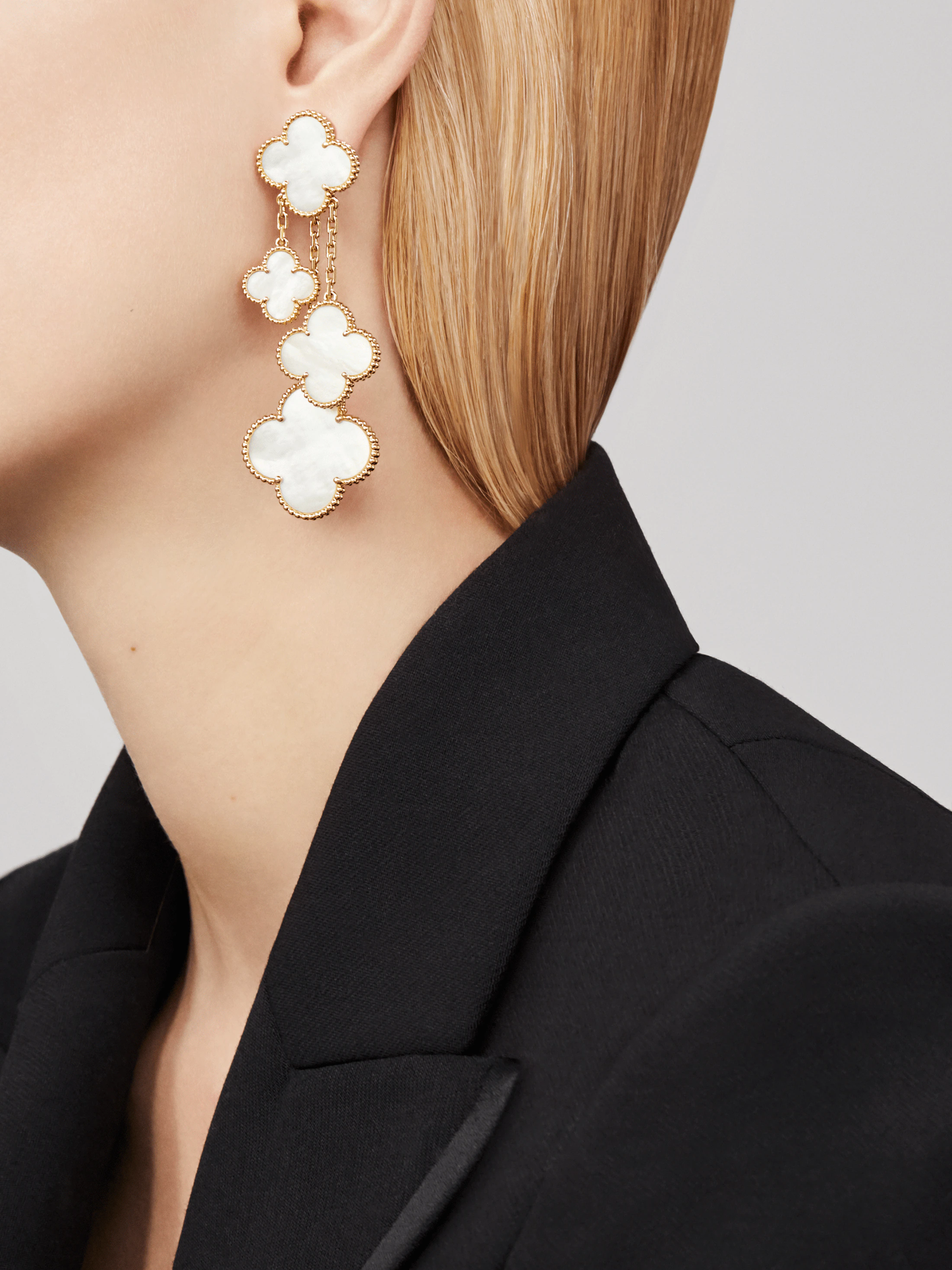 [✨Rose💎]BOUCLES D'OREILLES TRÈFLE NACRE BLANCHE 4 MOTIFS OR