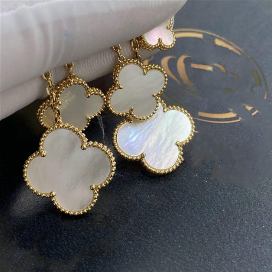 [✨Rose💎]BOUCLES D'OREILLES TRÈFLE NACRE BLANCHE 4 MOTIFS OR