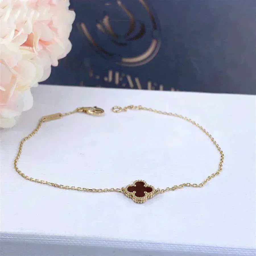 [✨Rose💎]BRACELET FLEUR UNIQUE CORNALINE TRÈFLE
