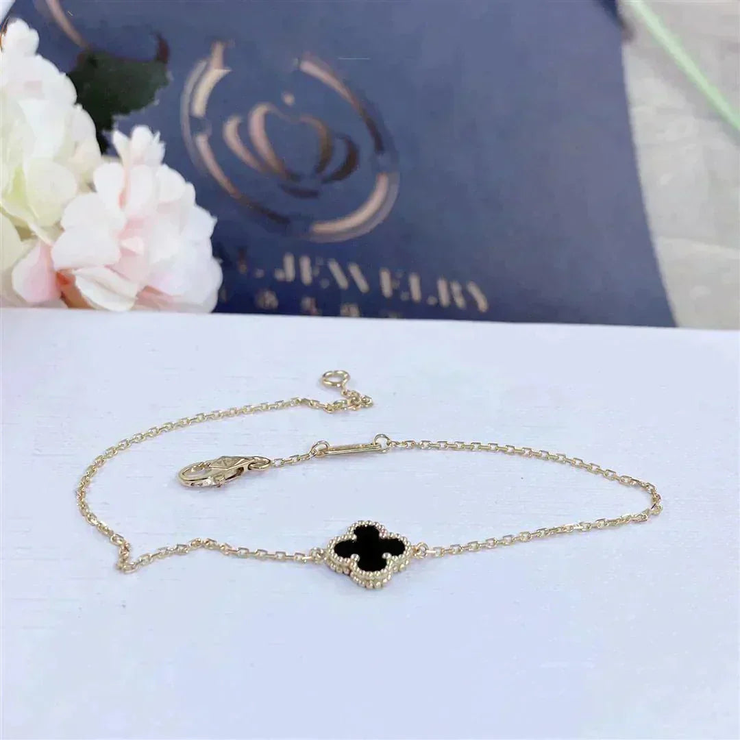 [✨Rose💎]BRACELET FLEUR UNIQUE TRÈFLE ONYX