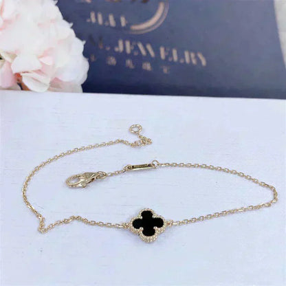 [✨Rose💎]BRACELET FLEUR UNIQUE TRÈFLE ONYX