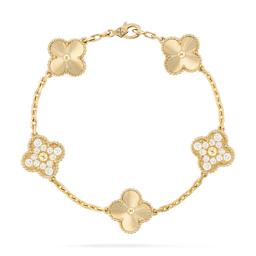 [✨Rose💎]BRACELET TRÈFLE 5 MOTIFS OR DIAMANT 