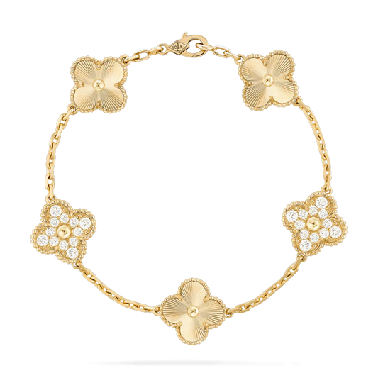 [✨Rose💎]BRACELET TRÈFLE 5 MOTIFS OR DIAMANT 