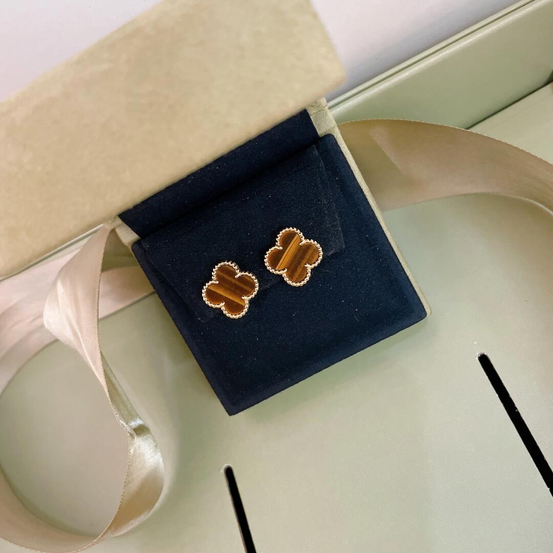 [✨Rose💎]CLOVER MEDIUM 1 MOTIFS TIGER'S EYE EARRINGS