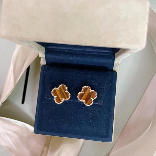 [✨Rose💎]CLOVER MEDIUM 1 MOTIFS TIGER'S EYE EARRINGS