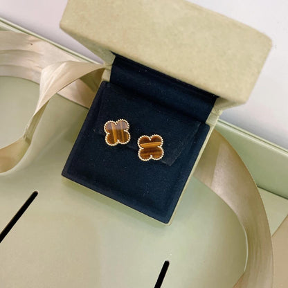 [✨Rose💎]CLOVER MEDIUM 1 MOTIFS TIGER'S EYE EARRINGS