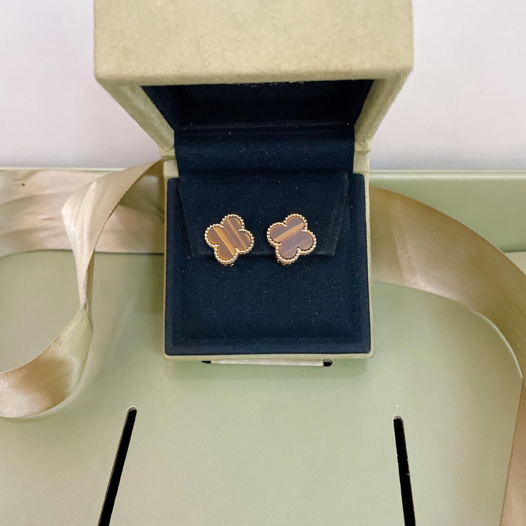 [✨Rose💎]CLOVER MEDIUM 1 MOTIFS TIGER'S EYE EARRINGS