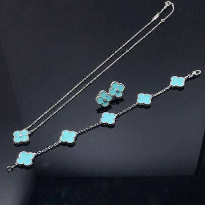 [✨Rose💎] BOUCLES D'OREILLES CLOVER 1 DIAMANT BLEU CIEL ARGENT