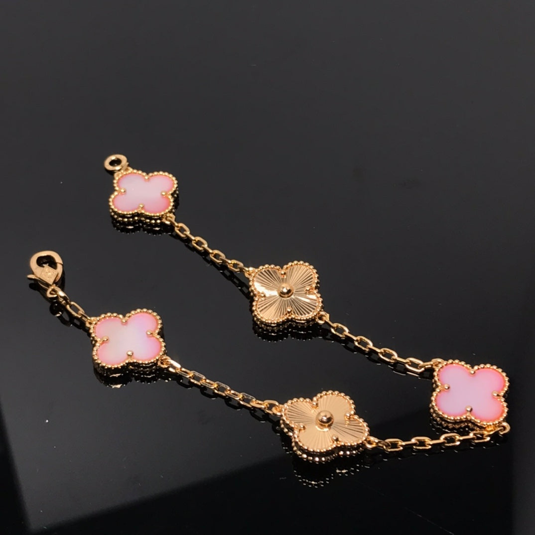 [✨Rose💎]BRACELET TRÈFLE 5 MOTIFS ROSE ET OR ROSE