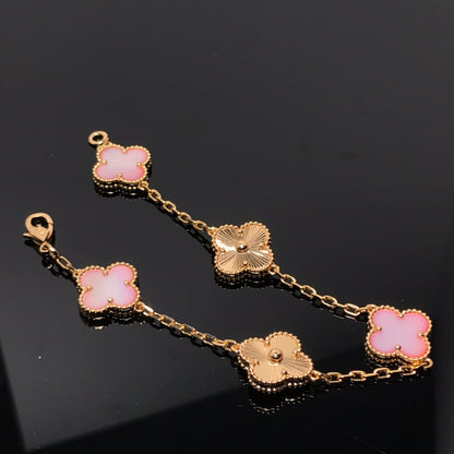 [✨Rose💎]BRACELET TRÈFLE 5 MOTIFS ROSE ET OR ROSE