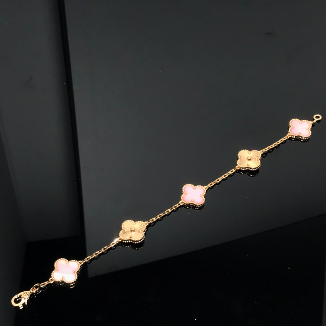 [✨Rose💎]BRACELET TRÈFLE 5 MOTIFS ROSE ET OR ROSE