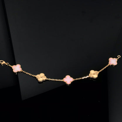 [✨Rose💎]BRACELET TRÈFLE 5 MOTIFS ROSE ET OR ROSE