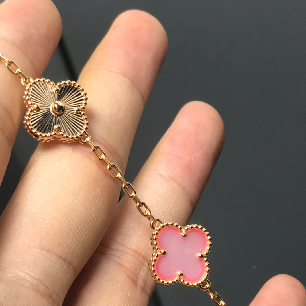 [✨Rose💎]BRACELET TRÈFLE 5 MOTIFS ROSE ET OR ROSE