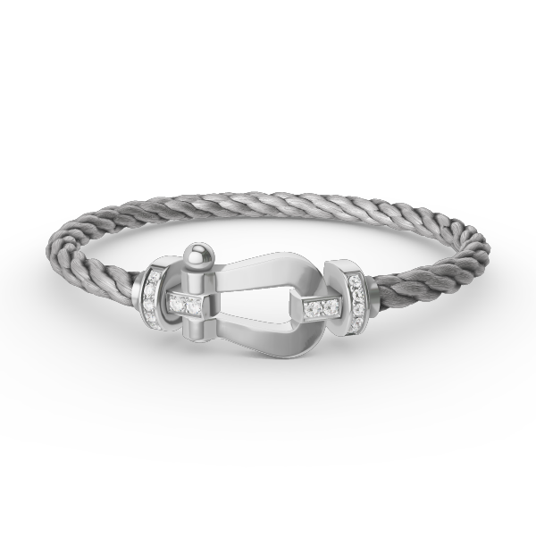 [✨Rose💎]BRACELET FORCE LARGE FER À CHEVAL DEMI-DIAMANT ARGENT