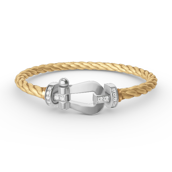 [✨Rose💎]BRACELET FORCE LARGE FER À CHEVAL DEMI-DIAMANT ARGENT
