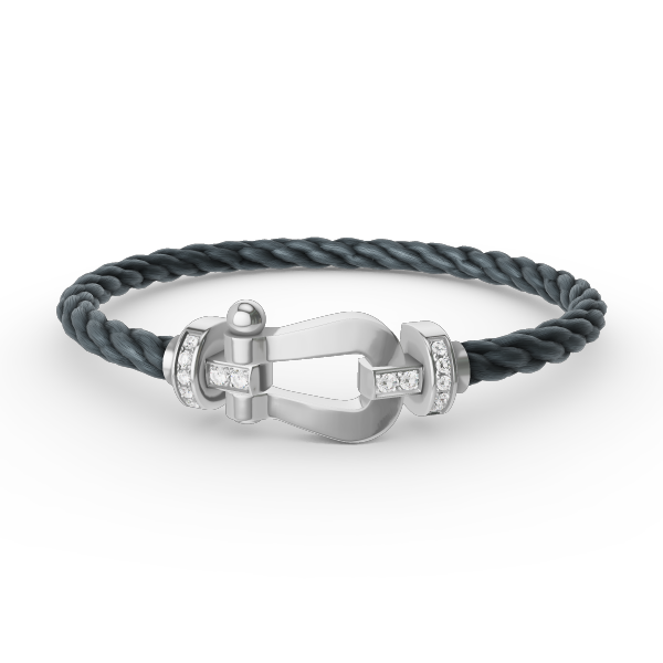 [✨Rose💎]BRACELET FORCE LARGE FER À CHEVAL DEMI-DIAMANT ARGENT