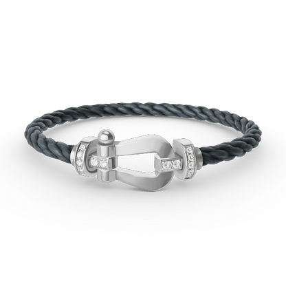 [✨Rose💎]BRACELET FORCE LARGE FER À CHEVAL DEMI-DIAMANT ARGENT