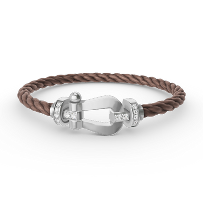 [✨Rose💎]BRACELET FORCE LARGE FER À CHEVAL DEMI-DIAMANT ARGENT