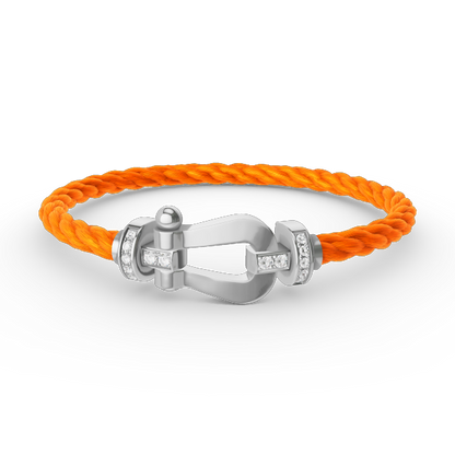 [✨Rose💎]BRACELET FORCE LARGE FER À CHEVAL DEMI-DIAMANT ARGENT