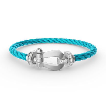 [✨Rose💎]BRACELET FORCE LARGE FER À CHEVAL DEMI-DIAMANT ARGENT