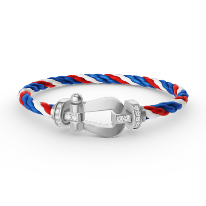 [✨Rose💎]BRACELET FORCE LARGE FER À CHEVAL DEMI-DIAMANT ARGENT