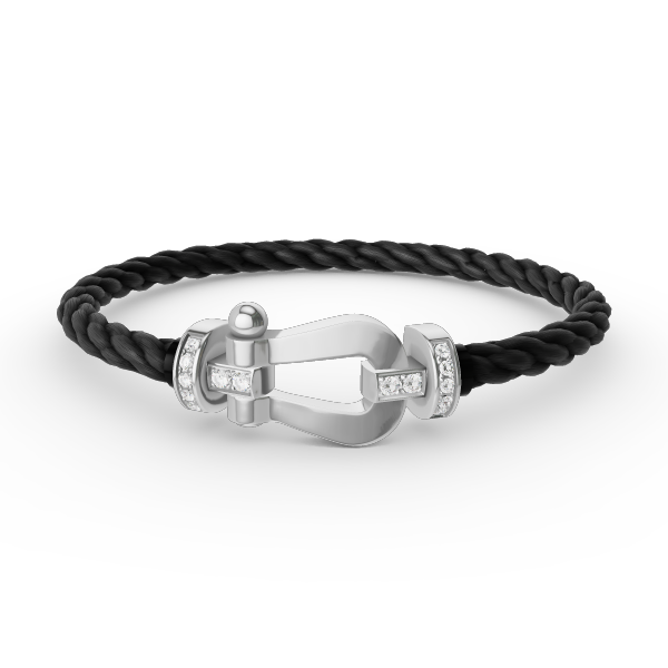 [✨Rose💎]BRACELET FORCE LARGE FER À CHEVAL DEMI-DIAMANT ARGENT