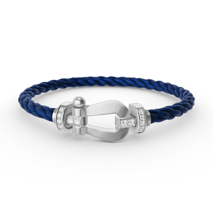[✨Rose💎]BRACELET FORCE LARGE FER À CHEVAL DEMI-DIAMANT ARGENT