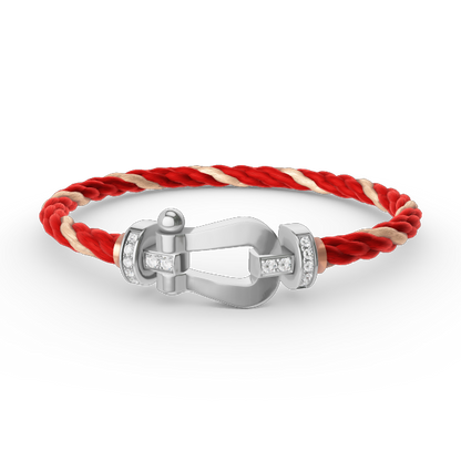 [✨Rose💎]BRACELET FORCE LARGE FER À CHEVAL DEMI-DIAMANT ARGENT