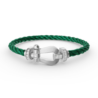 [✨Rose💎]BRACELET FORCE LARGE FER À CHEVAL DEMI-DIAMANT ARGENT