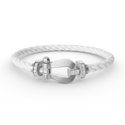 [✨Rose💎]BRACELET FORCE LARGE FER À CHEVAL DEMI-DIAMANT ARGENT