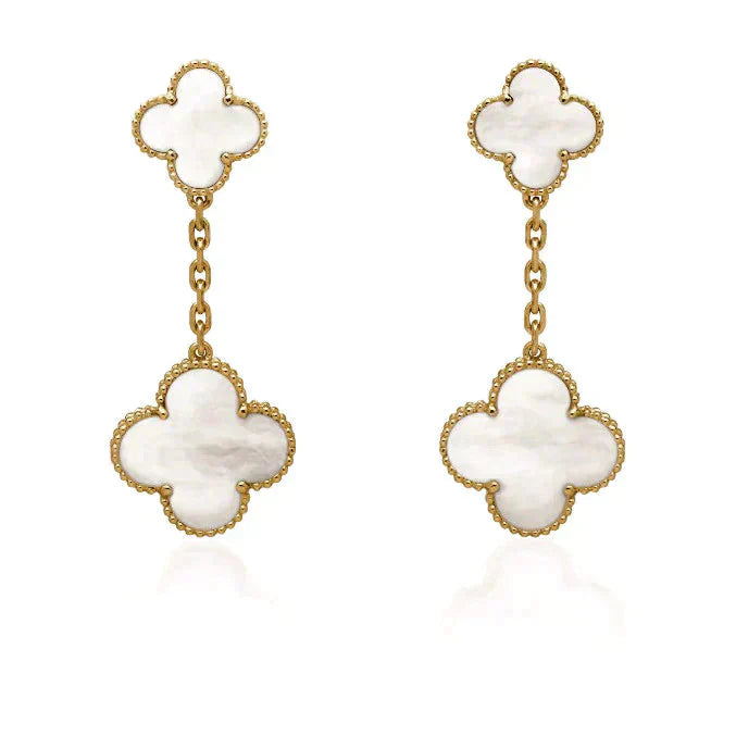 [✨Rose💎]Boucles d'oreilles en nacre blanche à 2 motifs de trèfle