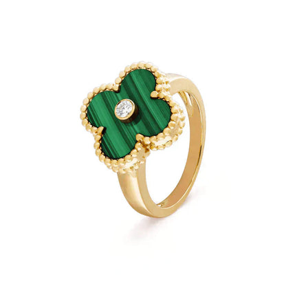 [✨Rose💎]BAGUE TRÈFLE MALACHITE OR DIAMANT