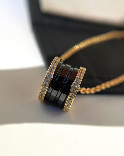 [✨Rose💎] COLLIER ZÉRO 1 EN OR ROSE ET DIAMANT EN CÉRAMIQUE NOIRE