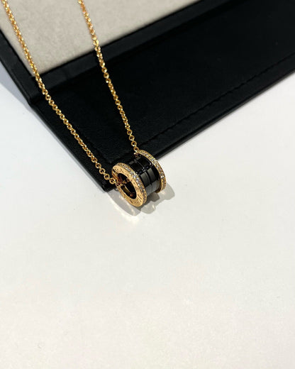 [✨Rose💎] COLLIER ZÉRO 1 EN OR ROSE ET DIAMANT EN CÉRAMIQUE NOIRE